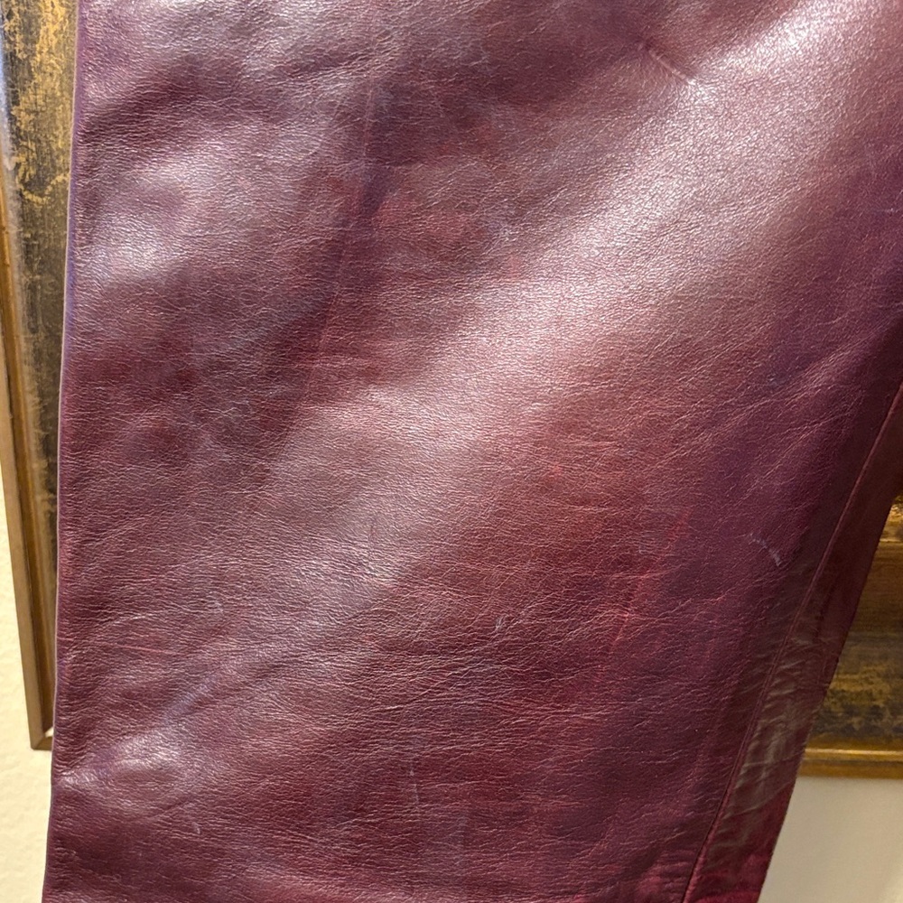 ♥️Rachelle Burgundy Leather Partial Lined Bootcut Flare Pants - Picture 2 of 13